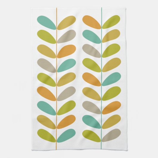 Farbenfrohe Blätter auf der Pflanze Retro Mittelal Geschirrtuch (Vertikal)