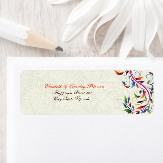 Farbenfrohe Blätter auf ecru Hochzeitslabel (Insitu)