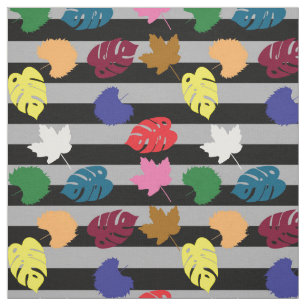 Farbenfrohe Blätter auf grauem Ash Black Stripes D Stoff