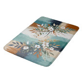 Farbenfrohe Blätter BlütenAbstrakt Aquamarin Blaue Badematte (Schrägansicht)