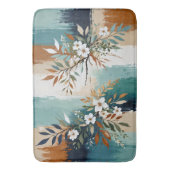 Farbenfrohe Blätter BlütenAbstrakt Aquamarin Blaue Badematte (Vorderseite Vertikal)