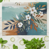 Farbenfrohe Blätter BlütenAbstrakt Aquamarin Blaue Geschirrtuch (Gefaltet)