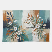 Farbenfrohe Blätter BlütenAbstrakt Aquamarin Blaue Geschirrtuch (Horizontal)