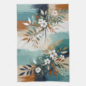 Farbenfrohe Blätter BlütenAbstrakt Aquamarin Blaue Geschirrtuch (Vertikal)