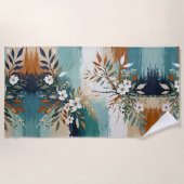 Farbenfrohe Blätter BlütenAbstrakt Aquamarin Blaue Strandtuch (Vorderseite)