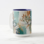 Farbenfrohe Blätter BlütenAbstrakt Aquamarin Blaue Zweifarbige Tasse (Vorderseite Links)