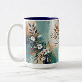 Farbenfrohe Blätter BlütenAbstrakt Aquamarin Blaue Zweifarbige Tasse (Links)