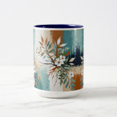 Farbenfrohe Blätter BlütenAbstrakt Aquamarin Blaue Zweifarbige Tasse (Mittel)
