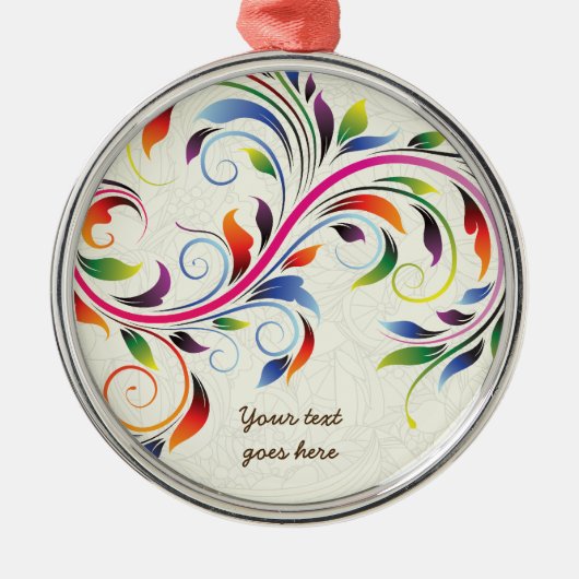 Farbenfrohe Blätter, ecru florale Retro-Ornament Ornament Aus Metall (Vorne)