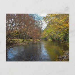 Farbenfrohe Blätter fallen Reflektionen über den H Postkarte