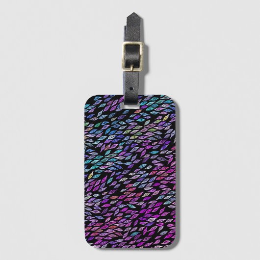 Farbenfrohe Blätter Federn Wasserfarben Muster Gepäckanhänger (Vorderseite Vertikal)