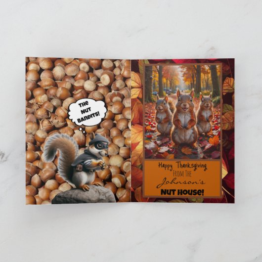 Farbenfrohe Blätter Funny Squirrel Erntedank Card Dankeskarte (Innenseite)