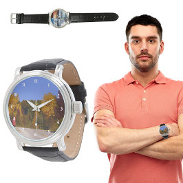 Farbenfrohe Blätter Herbstsaison Trolley Car Trave Armbanduhr