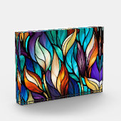 Farbenfrohe Blätter im gestanzten Glass-Look Fotoblock (Links)