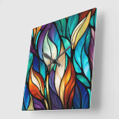 Farbenfrohe Blätter im gestanzten Glass-Look Quadratische Wanduhr (Winkel)