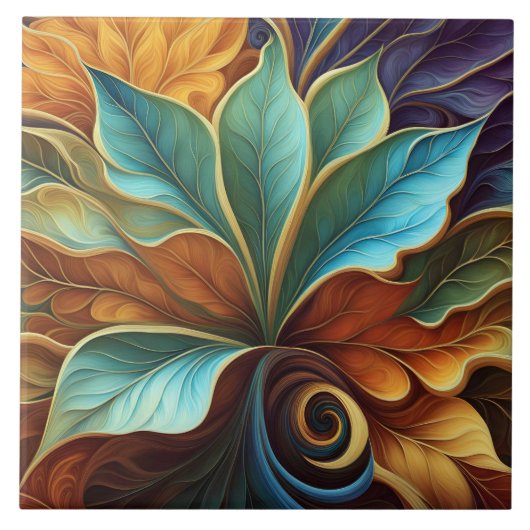 Farbenfrohe Blätter im Muster wirbeln Fliese (Vorderseite)