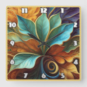 Farbenfrohe Blätter im Muster wirbeln Quadratische Wanduhr (Vorderseite)