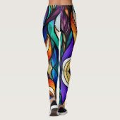 Farbenfrohe Blätter in Buntglas-Optik Leggings (Rückseite)
