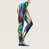 Farbenfrohe Blätter in Buntglas-Optik Leggings (Rechts)