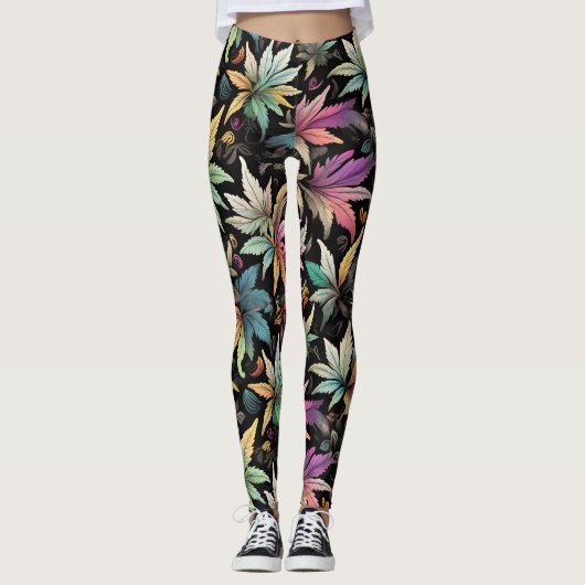 Farbenfrohe Blätter Leggings (Vorderseite)