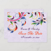 Farbenfrohe Blätter lila Hochzeit Speichern Sie da Ankündigungspostkarte (Vorne/Hinten)