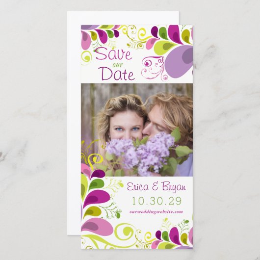 Farbenfrohe Blätter mit Blumenmuster Save the Date (Vorne/Hinten)
