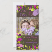 Farbenfrohe Blätter mit Blumenmuster Save the Date (Vorderseite)