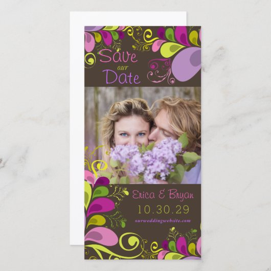 Farbenfrohe Blätter mit Blumenmuster Save the Date (Vorne/Hinten)