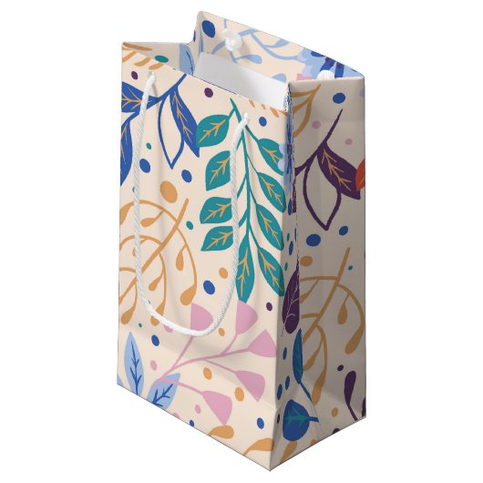 Farbenfrohe Blätter Moderne Folientypen Kleine Geschenktüte (Vorderseite Schrägansicht)
