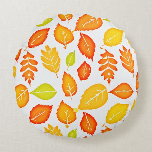 Farbenfrohe Blätter Muster Rundes Kissen (Vorderseite)