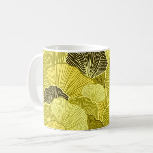 Farbenfrohe Blätter: nahtlose Olivenbaumstruktur. Kaffeetasse (Vorderseite Links)