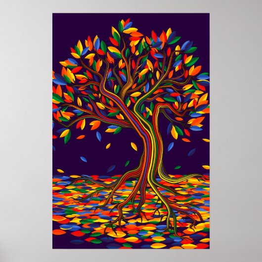 Farbenfrohe Blätter Regenbogenbaum mit hellen Farb Poster (Vorne)