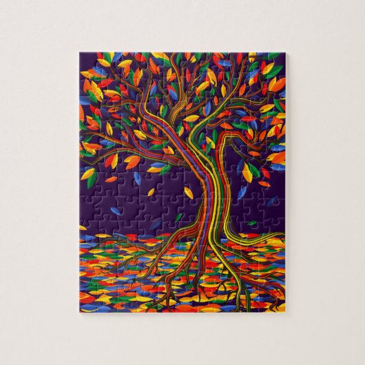 Farbenfrohe Blätter Regenbogenbaum mit hellen Farb Puzzle (Vertikal)