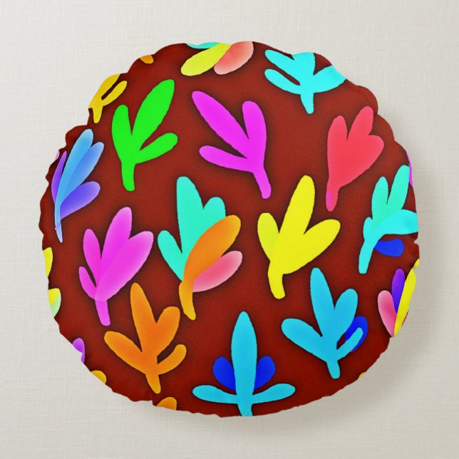 Farbenfrohe Blätter tanzen Muster Rundes Kissen (Vorderseite)