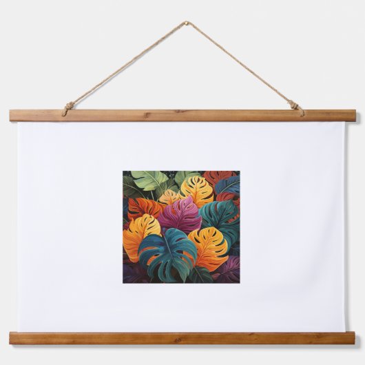 Farbenfrohe Blätter Tapisserie aus Holz Wandteppich Mit Holzrahmen (Vorne)