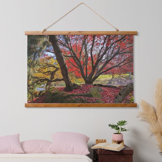 Farbenfrohe Blätter und Bäume im Herbst Landschaft Wandteppich Mit Holzrahmen (Schlafzimmer)