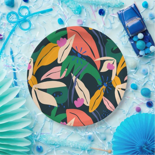 Farbenfrohe Blattmuster, lebhaft Pappteller (Party)