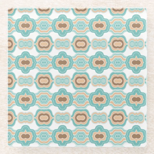 Farbenfrohe blau-bräunliche/braune Medaille Glasuntersetzer (Vorderseite)