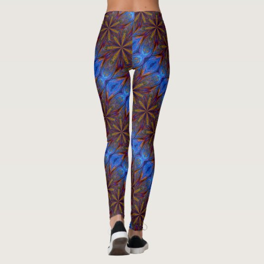 Farbenfrohe Blau- und Gold-Abstrakte Muster Leggings (Rückseite)