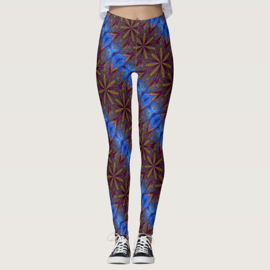 Farbenfrohe Blau- und Gold-Abstrakte Muster Leggings (Vorderseite)