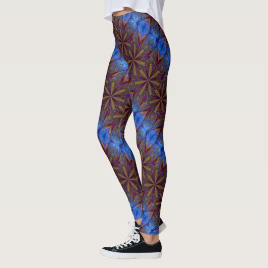 Farbenfrohe Blau- und Gold-Abstrakte Muster Leggings (Links)