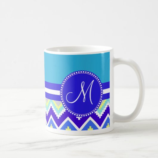 Farbenfrohe blaue Azoren und Zickzack Zig Zags Kaffeetasse (Rechts)