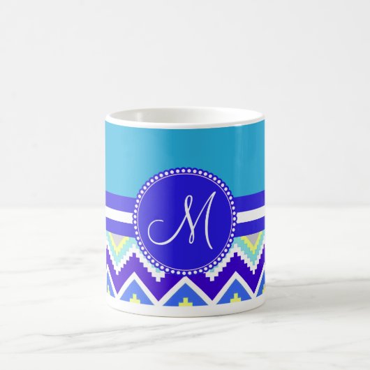 Farbenfrohe blaue Azoren und Zickzack Zig Zags Kaffeetasse (Mittel)