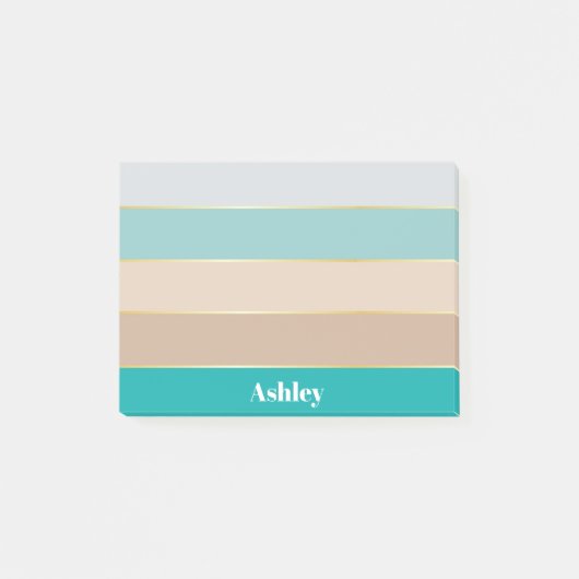 Farbenfrohe, blaue Beige Personalisierte Farbstrei Post-it Klebezettel (Vorderseite)