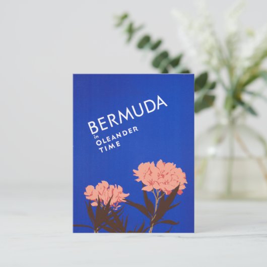 Farbenfrohe blaue Bermuda in Oleander Time Travel Postkarte (Stehend Vorderseite)