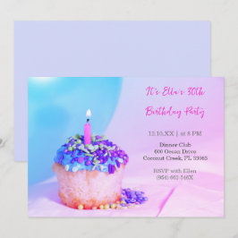 Farbenfrohe blaue Cupcake farbenfroh 30. Geburtsta Einladung