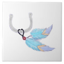 Farbenfrohe blaue Federn Horseshoe Tile