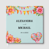 farbenfrohe blaue florale mexikanische Fiesta Wedd Gästebuch (Vorderseite)