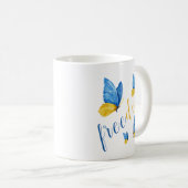 Farbenfrohe blaue Gelbe Schmetterling Kaffeetasse (VorderseiteRechts)