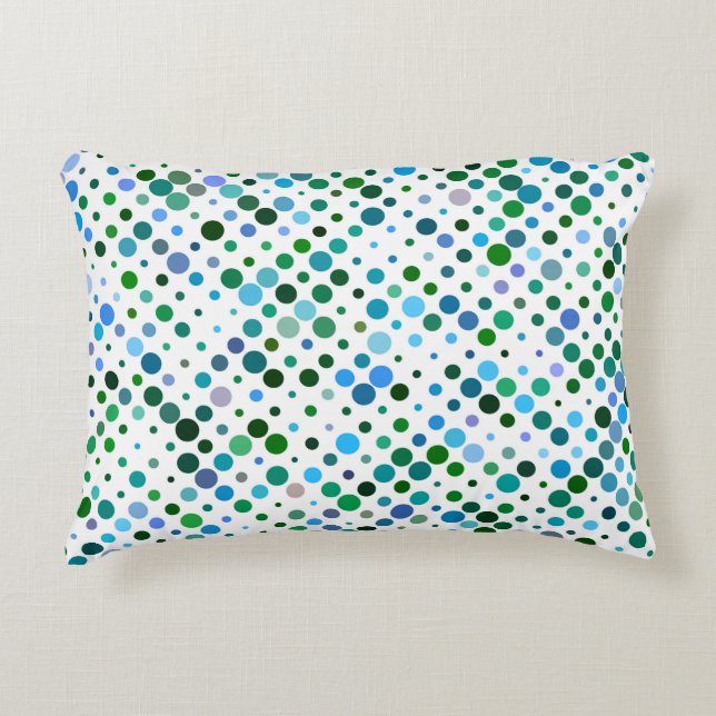 Farbenfrohe, blaue, grüne und Lavendel Lila Punkte Dekokissen (Vorderseite)